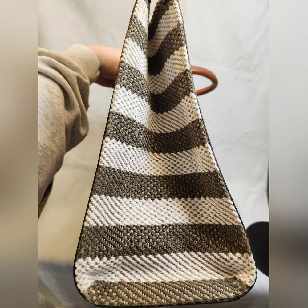 Tory Burch Blake Jumbo Striped Tote Grove Green - Picture 3 of 14